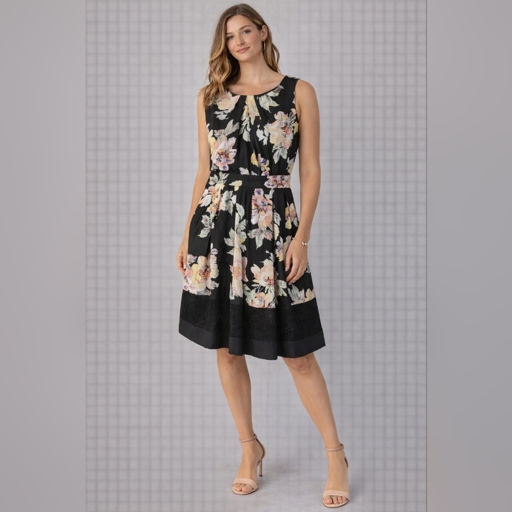 Papillon Floral Black Sleeveless Dress Sz S
